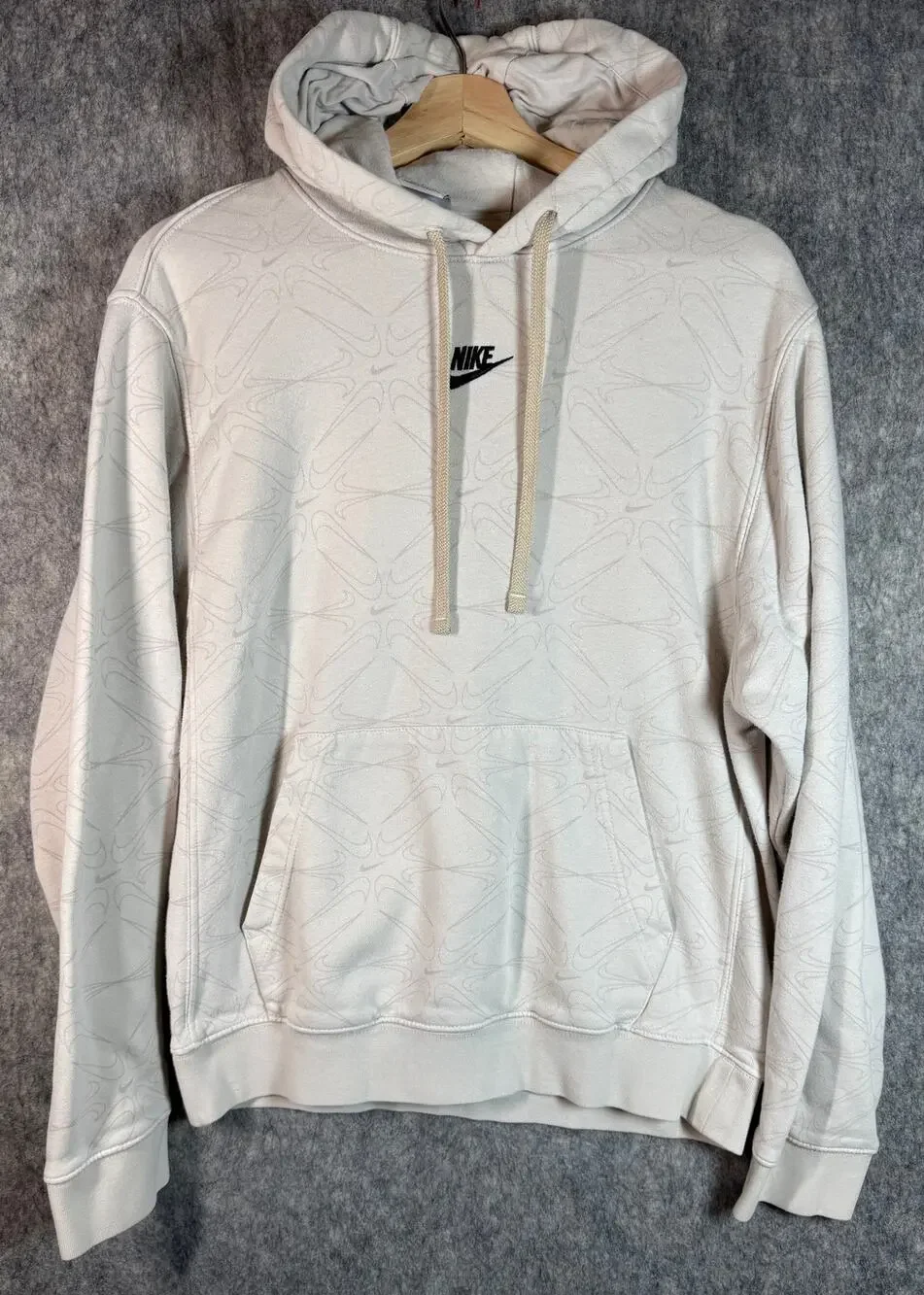 Nike Mens AOP Swoosh Pattern Cream Small Hoodie Sweatshirt Athleisure